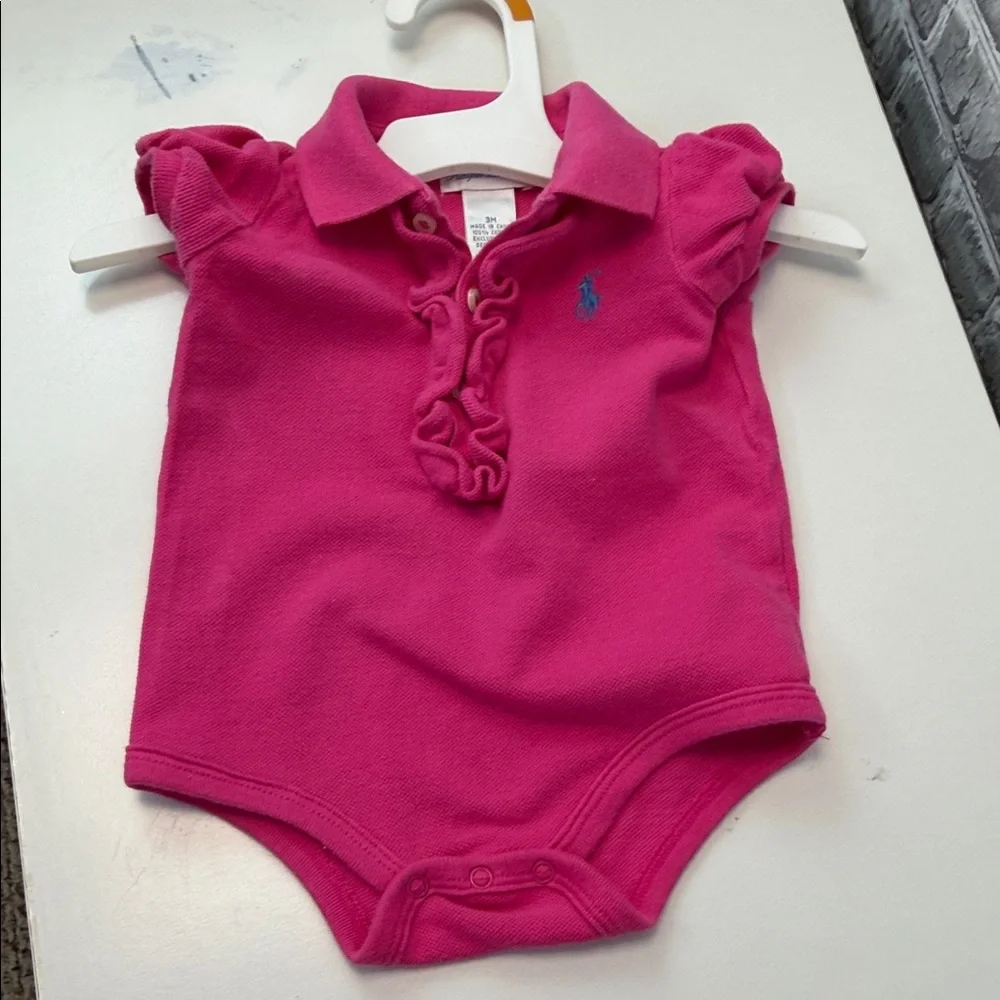 Baby Girls‎ Ralph Lauren Hot Pink Ruffle Polo Bodysuit